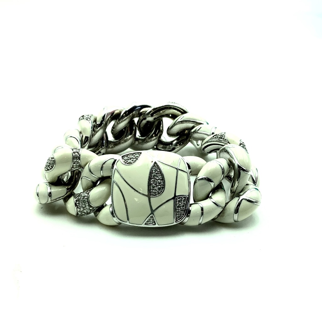 Belle Etoile Catena White Silver Crystal Chain Link Bracelet